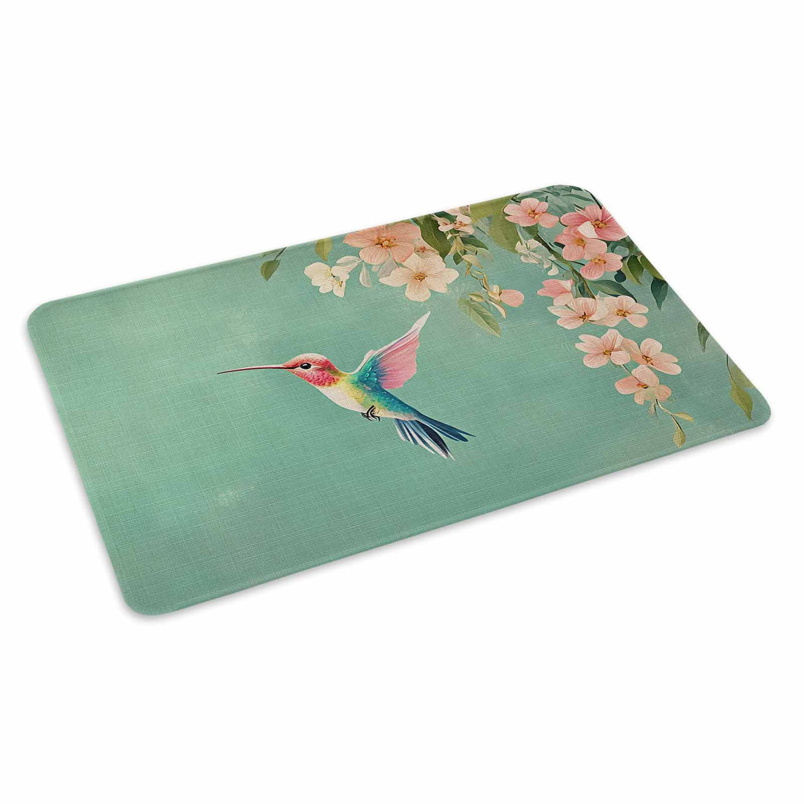 Spring Bird Flowers Doormat Outdoor Entrance 24"x36", Farmhouse Watercolor Botanical Plant Absorb Moisture Dirt Door Mats, Non-Slip Rubber Backing Floor Mats Indoor, Low-Profile Front Door Rugs