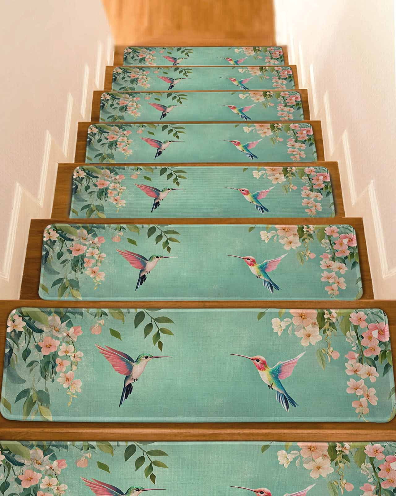Spring Bird Flowers Stair Treads for Wooden Steps Indoor Runner Rug ...