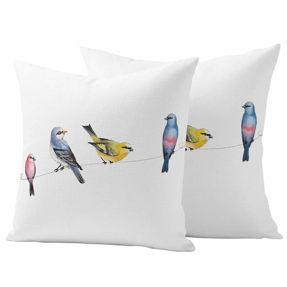 Spring Bird Pillow Covers 2 Pack Vintage Watercolors Red Blue Yellow Animal Pillowcase Waterproof Outdoor Throw Pillow Cover for Patio Garden Square Cushion 16”x16”