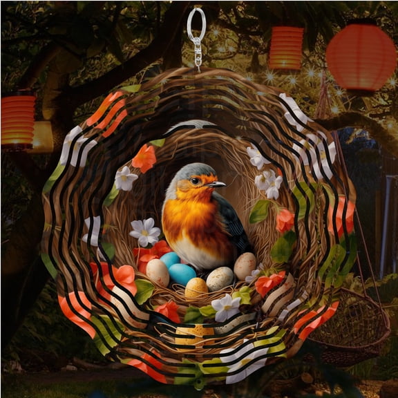 Spring Bird Robin And Nest 3D Wind Spinner Sublimation Garden Nature Home Decoration