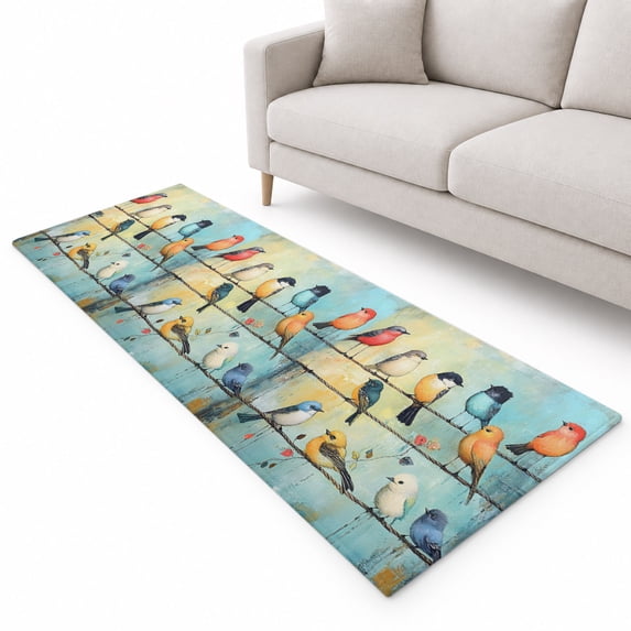 Spring Bird Runner Rug 2.6'x8', Vintage Oil Painting Soft Mat Non-Slip ...