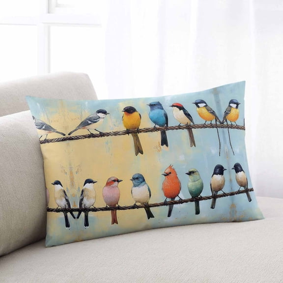 Spring Bird Throw Pillow Covers, Blue Yellow Colorful Animal Oil Painting Soft Breathable Pillow Cases with Invisible Zipper for Sleeping, Standard Pillowcases for Couch Bed Sofa Chair 20x26 Inches