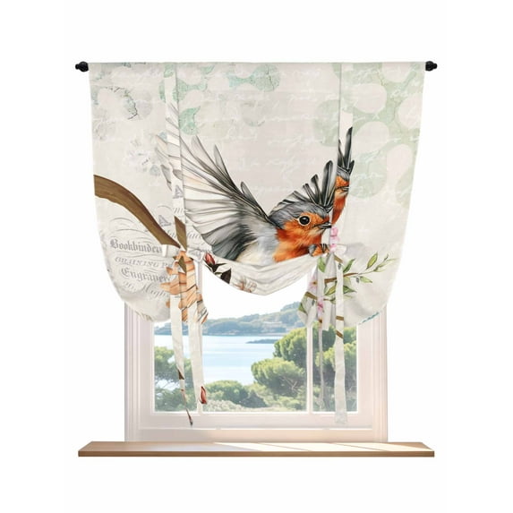 Spring Bird Tie Up Curtains for Windows 63 Inch Length Balloon Curtains Kitchen Adjustable Balloon Window Shade Summer Vintage Farmhouse Branch Flower Tie Up Valance Bathroom Curtain Window 42"x63"