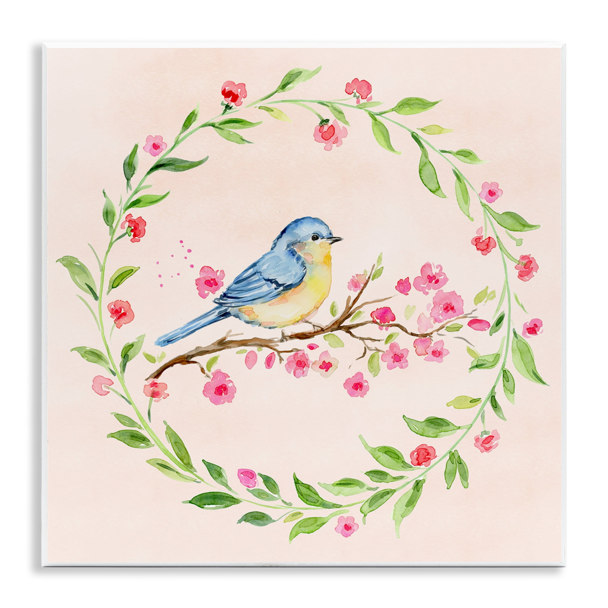 Spring Bird Wreath Perch Wall Plaque Art, design by Elena Fay