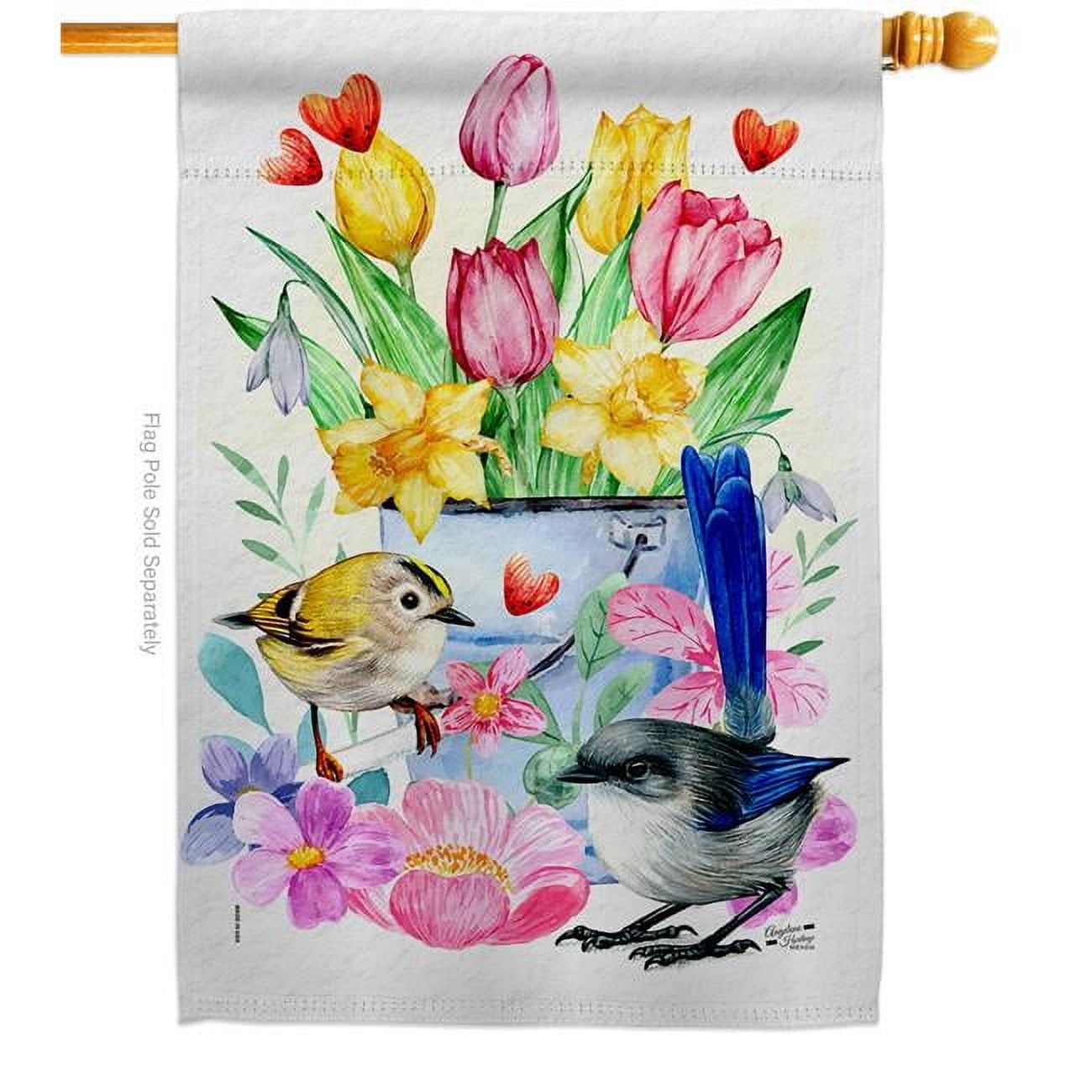 Spring Birdie Multi-Color Polyester Outdoor House Flag, 28 x 40 inches
