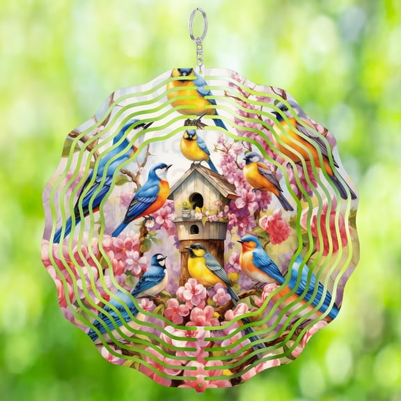 Spring Birds 3D Wind Spinner Sublimation Nature Garden Outdoor Hanging Decoration