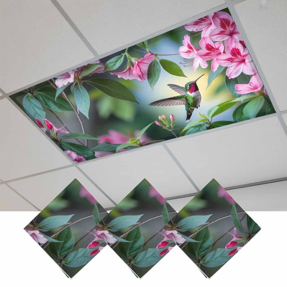 Spring Birds Magnetic Fluorescent Light Covers for Ceiling Lights 2x4Ft, Botanical Flowers Leaves Nature Scenery Office Classroom Kitchen Drop Ceiling Light Covers Lighting Filters Shade Panel 3Packs