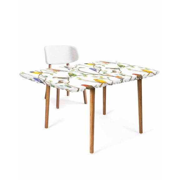 Spring Birds Rectangle Tablecloth, Waterproof Elastic Fitted Table Covers for 6 Foot Tables, 32x72inch Decorative Tablecloths for Picnic, Camping, Outdoor, Watercolor Animals Tree Branch Leaves