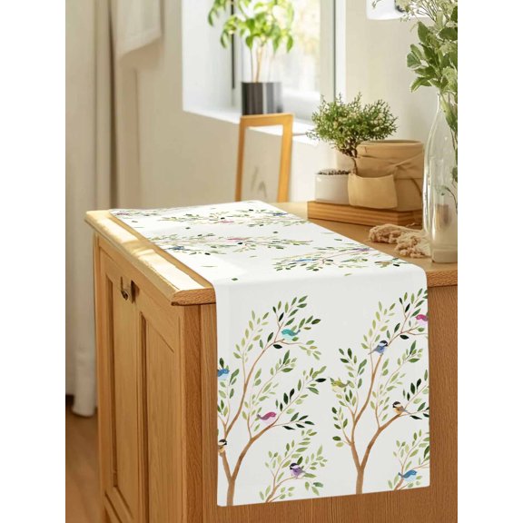 Spring Birds on Trees Table Runner 36 Inches Long,Kitchen Dining Tablerunners Cartoon Animal Plants Linen Table Runners Dresser Scarves for Home Dinner Wedding Holiday Party Decor