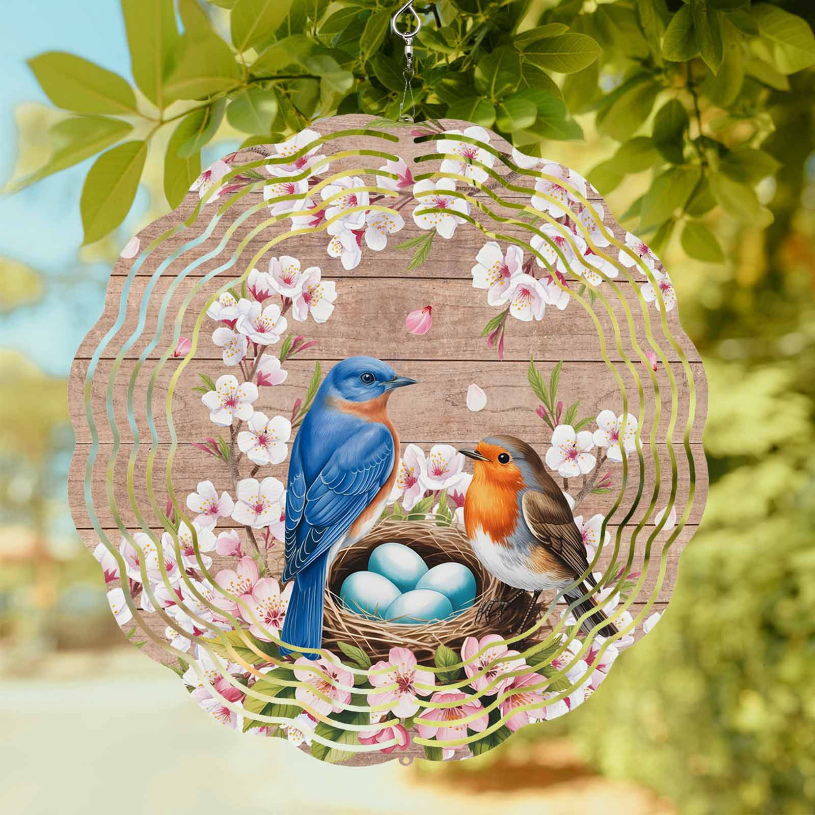 Spring Spinner Floating Spring Birds Wind Spinner for Garden Yard 10In, Bird Nest Eggs Pink ...