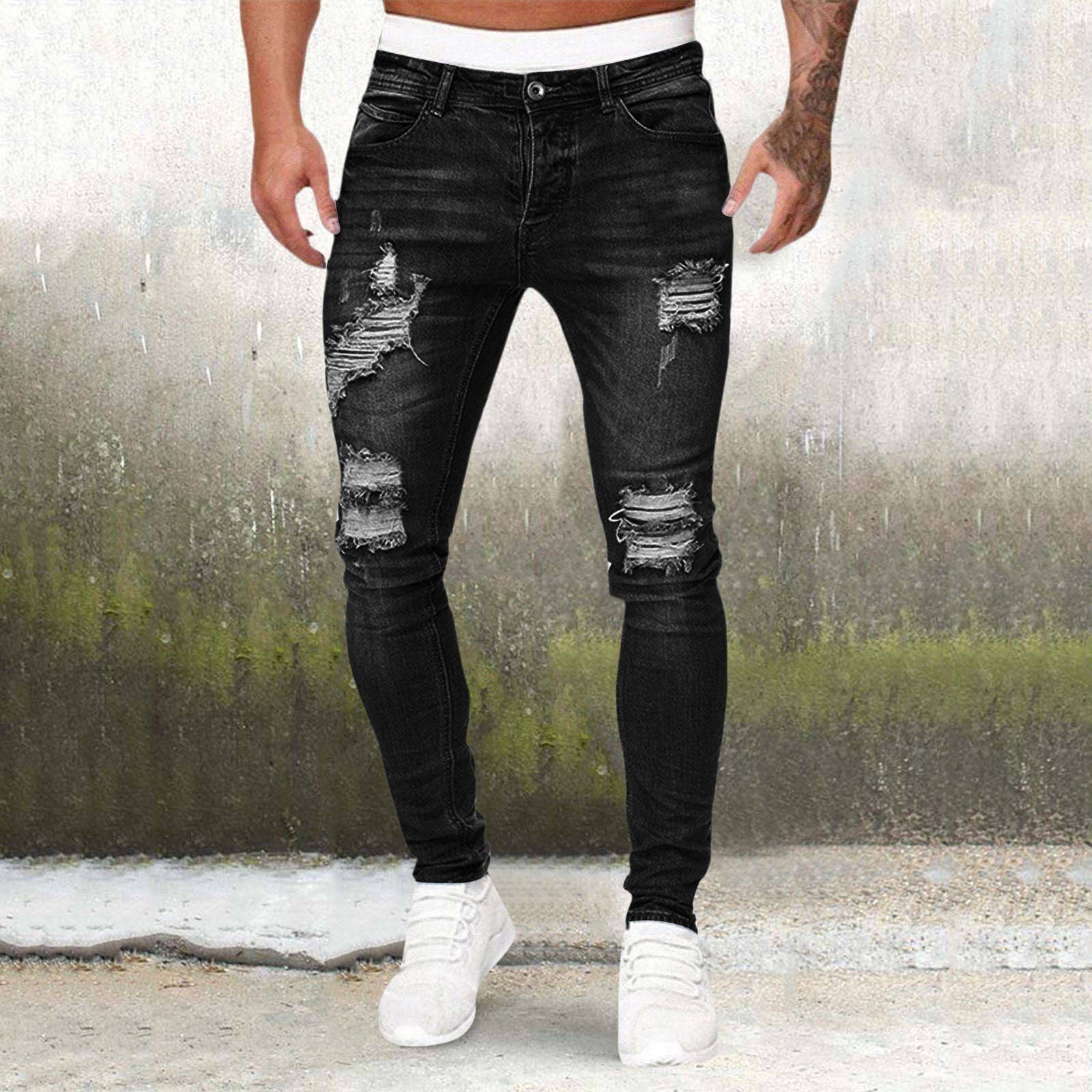 White ripped shop cargo pants