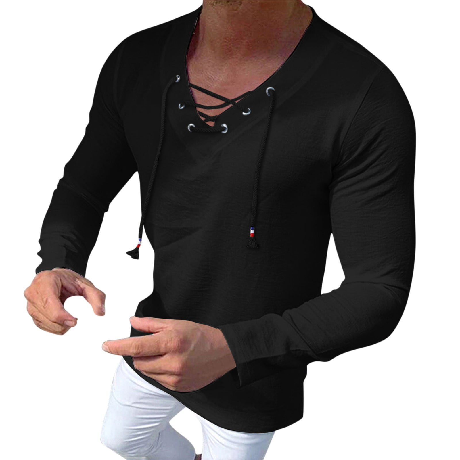 grey t-shirts male solid cotton linen v neck long sleeve blouse tops t shirt