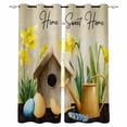 thumbnail image 1 of Spring Blackout Curtains for Bedroom/Living Room, Thermal Insulated Kitchen Curtains, Brown Vintage Birds Cages Eggs Flowers Herbs Grommet Darkening Window Treatment Drapes 27.5"x39"x2, 1 of 8