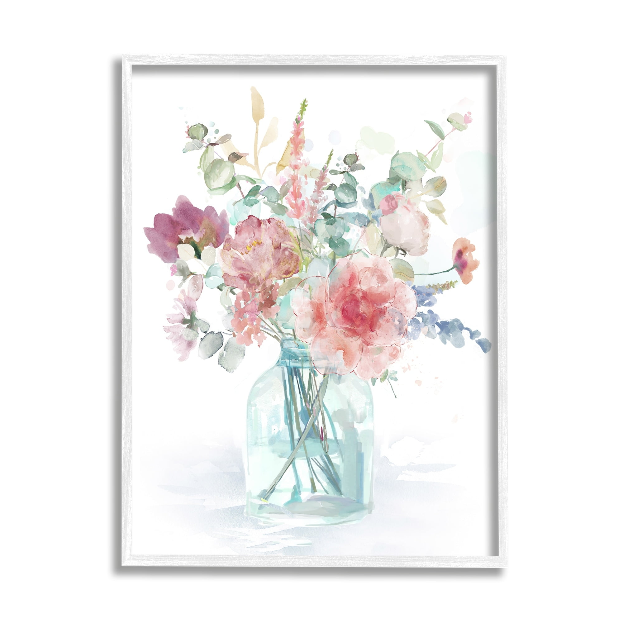 Spring Bloom Rose Bouquet Pastel Flower Watercolor Botanical & Floral Painting Framed Art Print Wall Art
