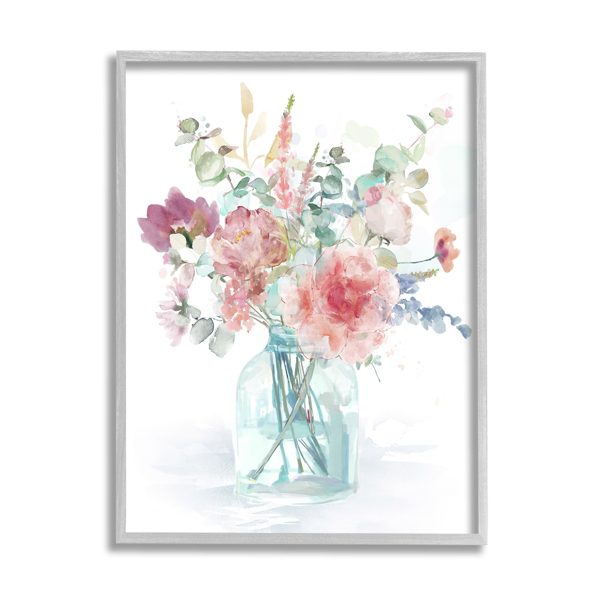 Spring Bloom Rose Bouquet Pastel Flower Watercolor Botanical & Floral Painting Framed Art Print Wall Art