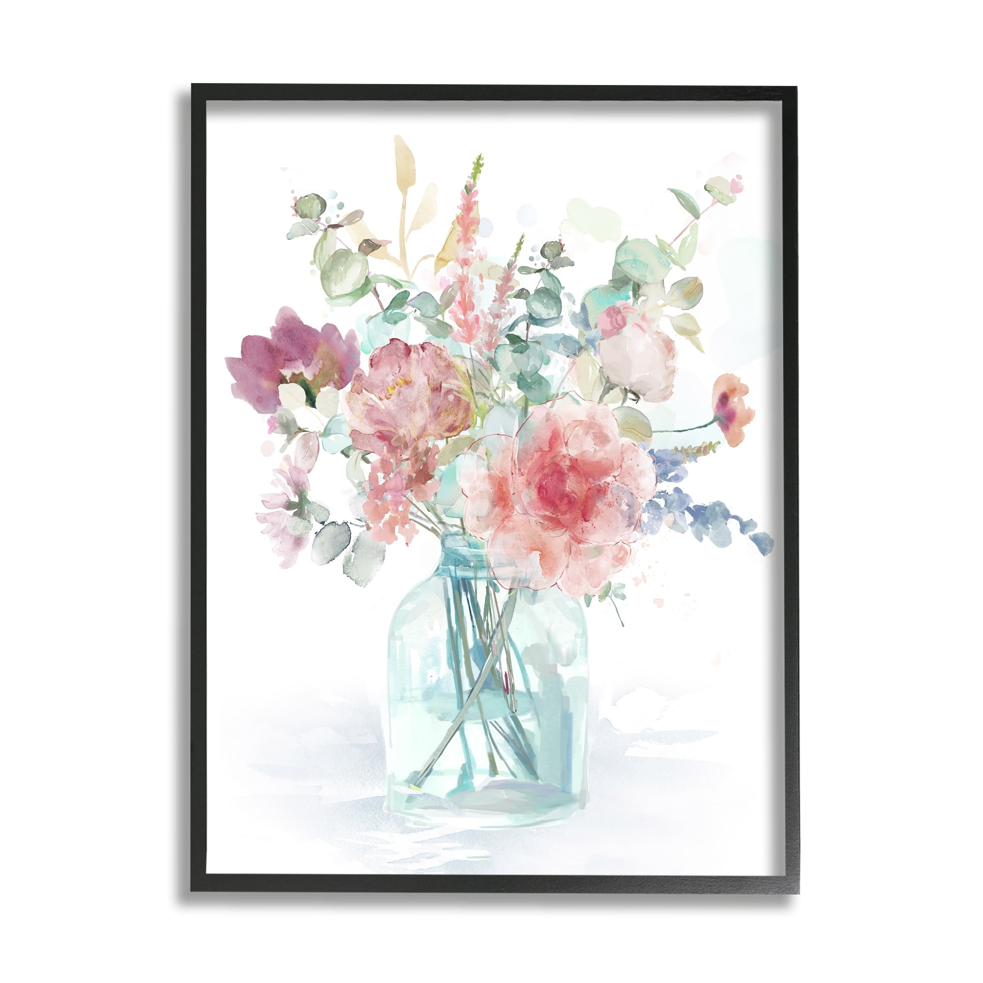 Spring Bloom Rose Bouquet Pastel Flower Watercolor Botanical & Floral Painting Framed Art Print Wall Art