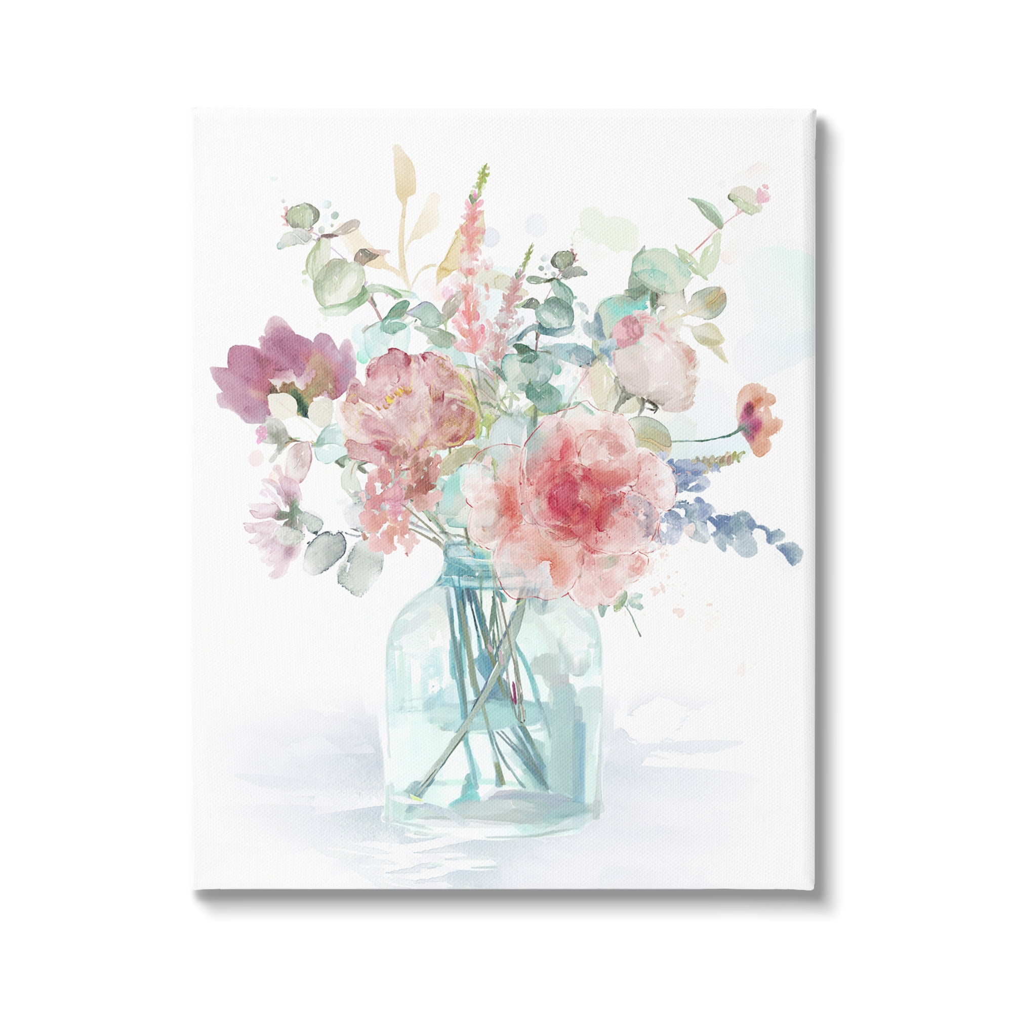 Spring Bloom Rose Bouquet Pastel Flower Watercolor Botanical & Floral Painting Gallery-Wrapped Canvas Print Wall Art
