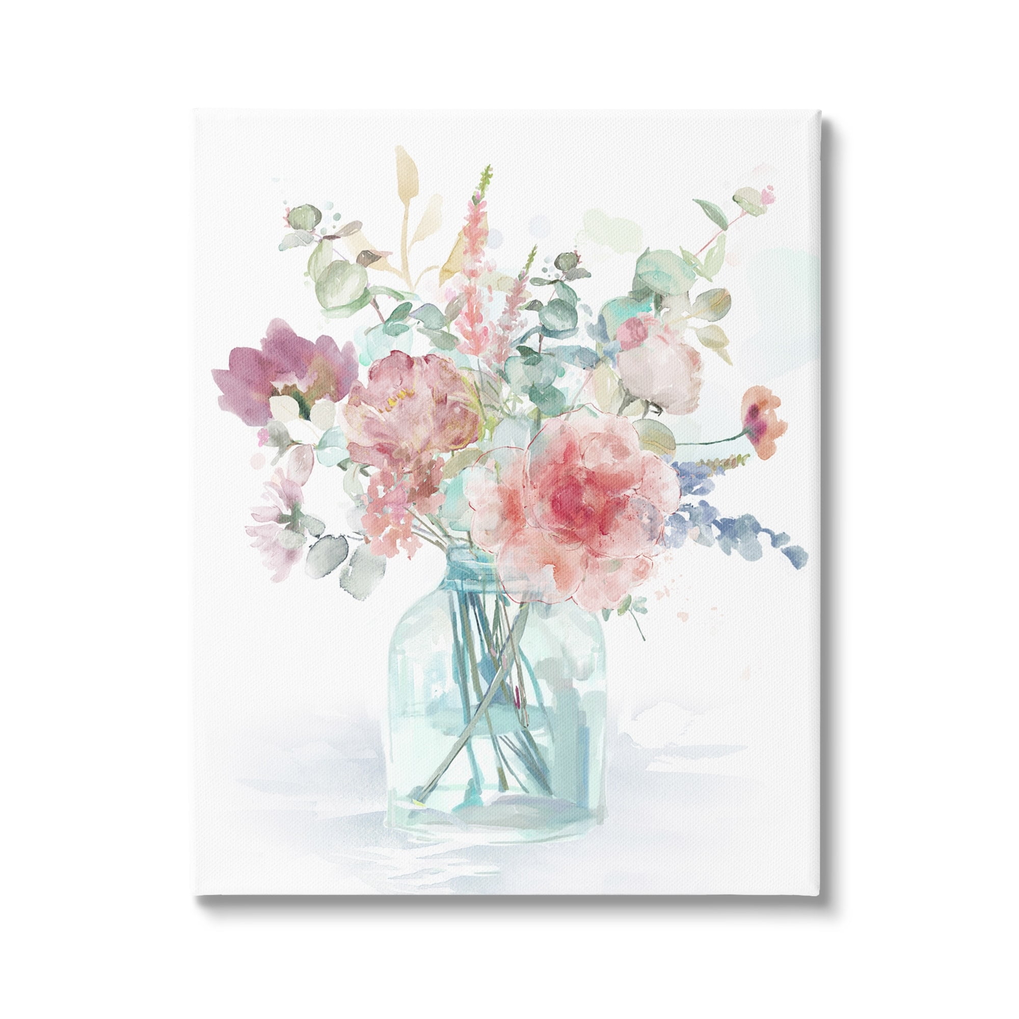 Spring Bloom Rose Bouquet Pastel Flower Watercolor Botanical & Floral Painting Gallery-Wrapped Canvas Print Wall Art