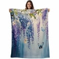 thumbnail image 1 of Spring Blooms Botanical Blanket Soft Cozy Warm Throw Blanket for Couch, Plush Fuzzy Flannel Fleece Blankets for Sofa, Purple Blue Eucalyptus Bed Blankets Lightweight Gifts for Women, 40"x60", 1 of 9