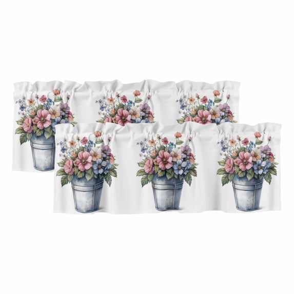 Spring Blooms Botanical Curtain Valances for Windows, Kitchen Valance Window Treatments Panel 2 Pack, Summer Daisy Green Leaf Rod Pocket Short Curtains for Bathroom Bedroom 54 x 18 Inch