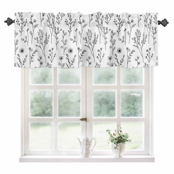 Spring Blooms Botanicals Kitchen Valances for Windows 60x18 Inch Kitchen Curtains Valances Rod Pocket Black Floral Summer Spring Bathroom Window Valances for Window Treatment Decor