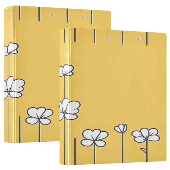 Spring Blooms on Yellow 12.4x10.6in PVC Round Ring Binders, 2-Pack, D-Ring 3-Hole, Metal Clip
