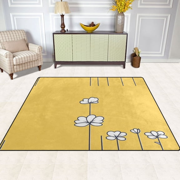 Spring Blooms on Yellow 63''x48'' Plush Memory Foam Bath Mat, Soft, Absorbent, Non Slip, Durable