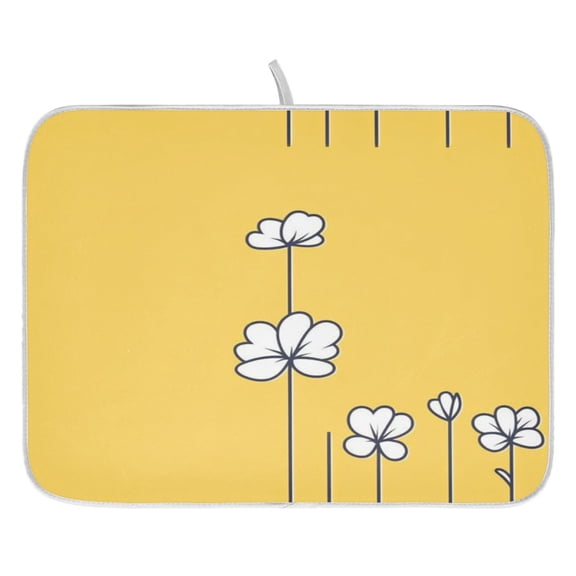 Spring Blooms on Yellow Dish Drying Mat for Kitchen, Quick Drying Absorbent Soft Durable 16" x 18"