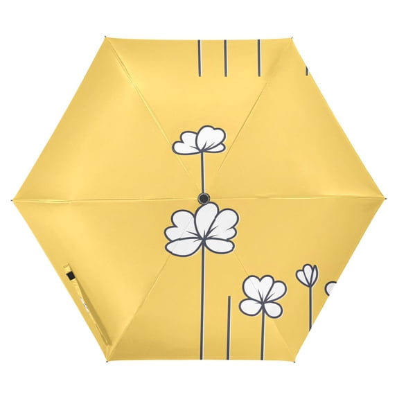 Spring Blooms on Yellow Folding Umbrella UV50+ Waterproof Sun Protection Auto Open Close Compact Fiberglass Frame
