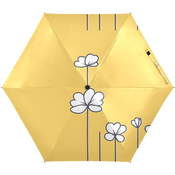 Spring Blooms on Yellow Umbrellas for Sun Auto Open Close UV50+ Waterproof 5-Fold Compact Fiberglass Frame