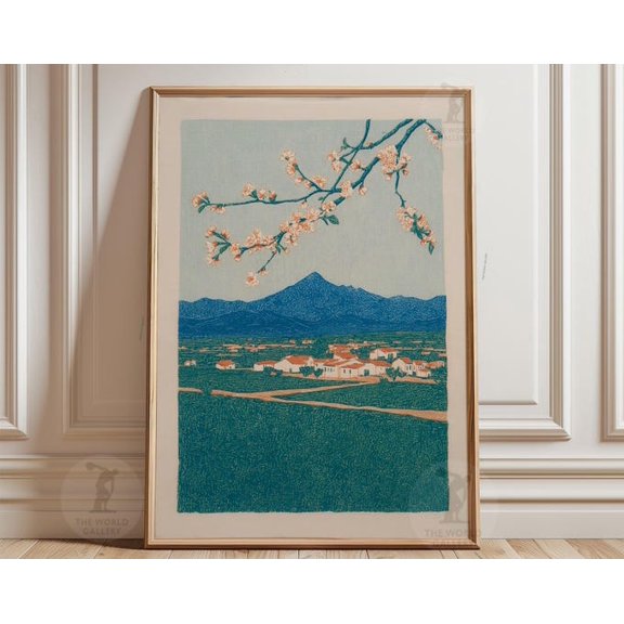 Spring Blossom Mountain View Landscape Wall Art Print, Unframed Paper Poster 24x36in