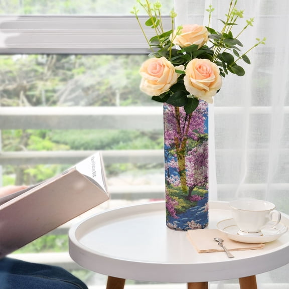 Spring Blossom River Scene Plastic Vase 11.8'' x 3.9'' Transparent Non Breakable Decorative for Family