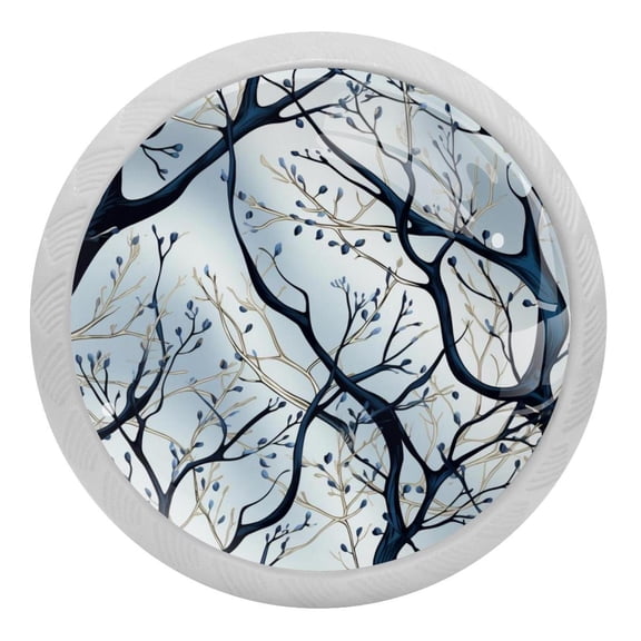 Spring Blossom Tree Branches Glow in The Dark Crystal Glass Cabinet Knobs 4 Pcs Drawer Handles for Kitchen Cabinets Dresser Cupboard Wardrobe