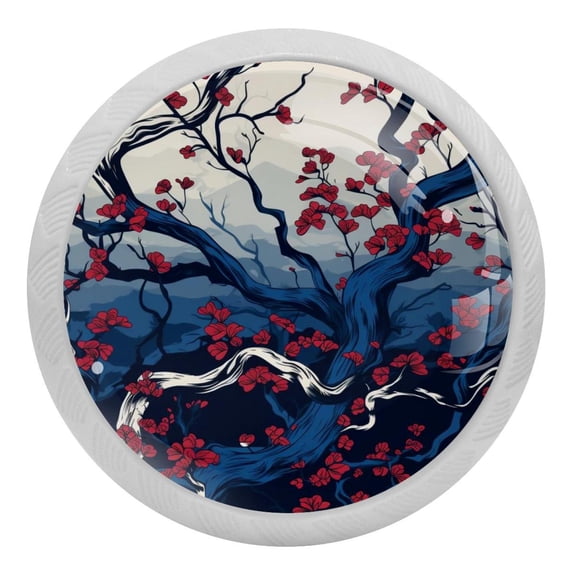 Spring Blossom Tree Branches Glow in The Dark Crystal Glass Cabinet Knobs 4 Pcs Drawer Handles for Kitchen Cabinets Dresser Cupboard Wardrobe