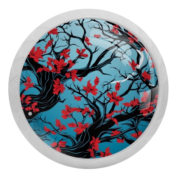 Spring Blossom Tree Branches Glow in The Dark Crystal Glass Cabinet Knobs 4 Pcs Drawer Handles for Kitchen Cabinets Dresser Cupboard Wardrobe