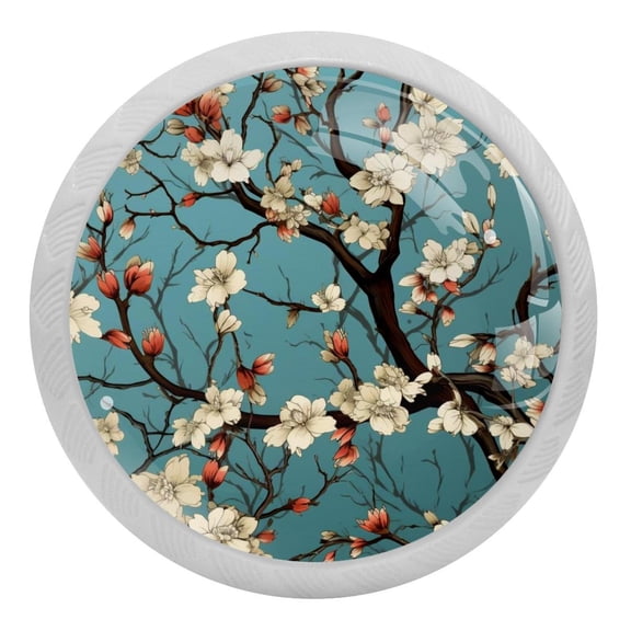 Spring Blossom Tree Branches Glow in The Dark Crystal Glass Cabinet Knobs 4 Pcs Drawer Handles for Kitchen Cabinets Dresser Cupboard Wardrobe