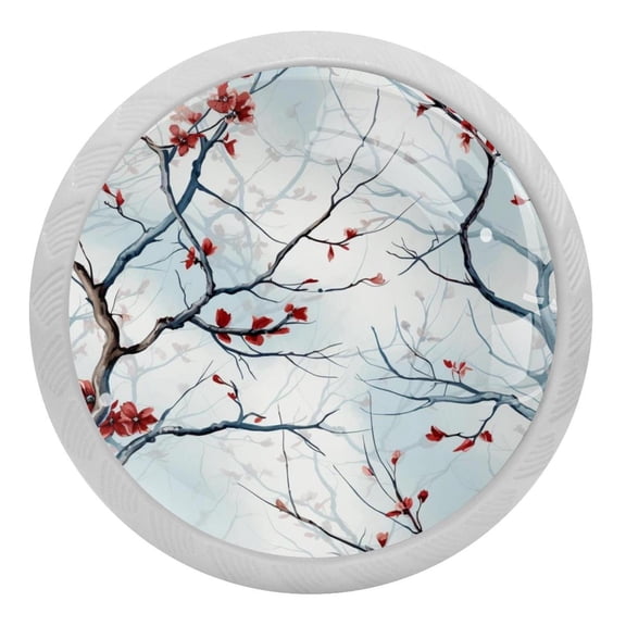 Spring Blossom Tree Branches Glow in The Dark Crystal Glass Cabinet Knobs 4 Pcs Drawer Handles for Kitchen Cabinets Dresser Cupboard Wardrobe