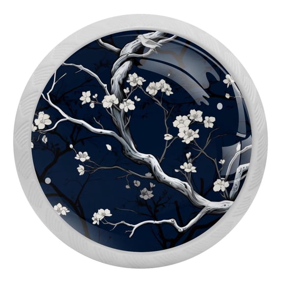 Spring Blossom Tree Branches Glow in The Dark Crystal Glass Cabinet Knobs 4 Pcs Drawer Handles for Kitchen Cabinets Dresser Cupboard Wardrobe