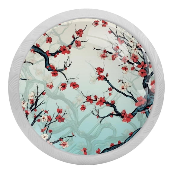 Spring Blossom Tree Branches Glow in The Dark Crystal Glass Cabinet Knobs 4 Pcs Drawer Handles for Kitchen Cabinets Dresser Cupboard Wardrobe