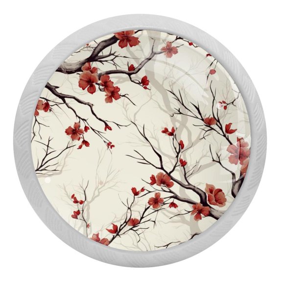 Spring Blossom Tree Branches Glow in The Dark Crystal Glass Cabinet Knobs 4 Pcs Drawer Handles for Kitchen Cabinets Dresser Cupboard Wardrobe