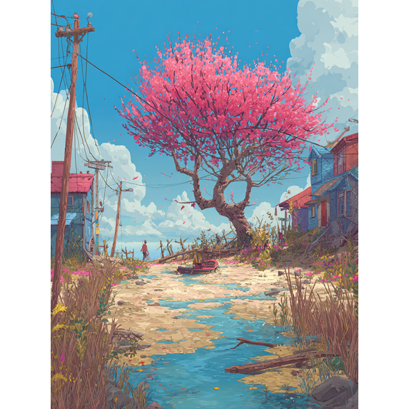 Spring Blossom Tree Landscape Canvas Print, Wall Decor for Living Room Bedroom Office Restaurant Hallway Study Studio