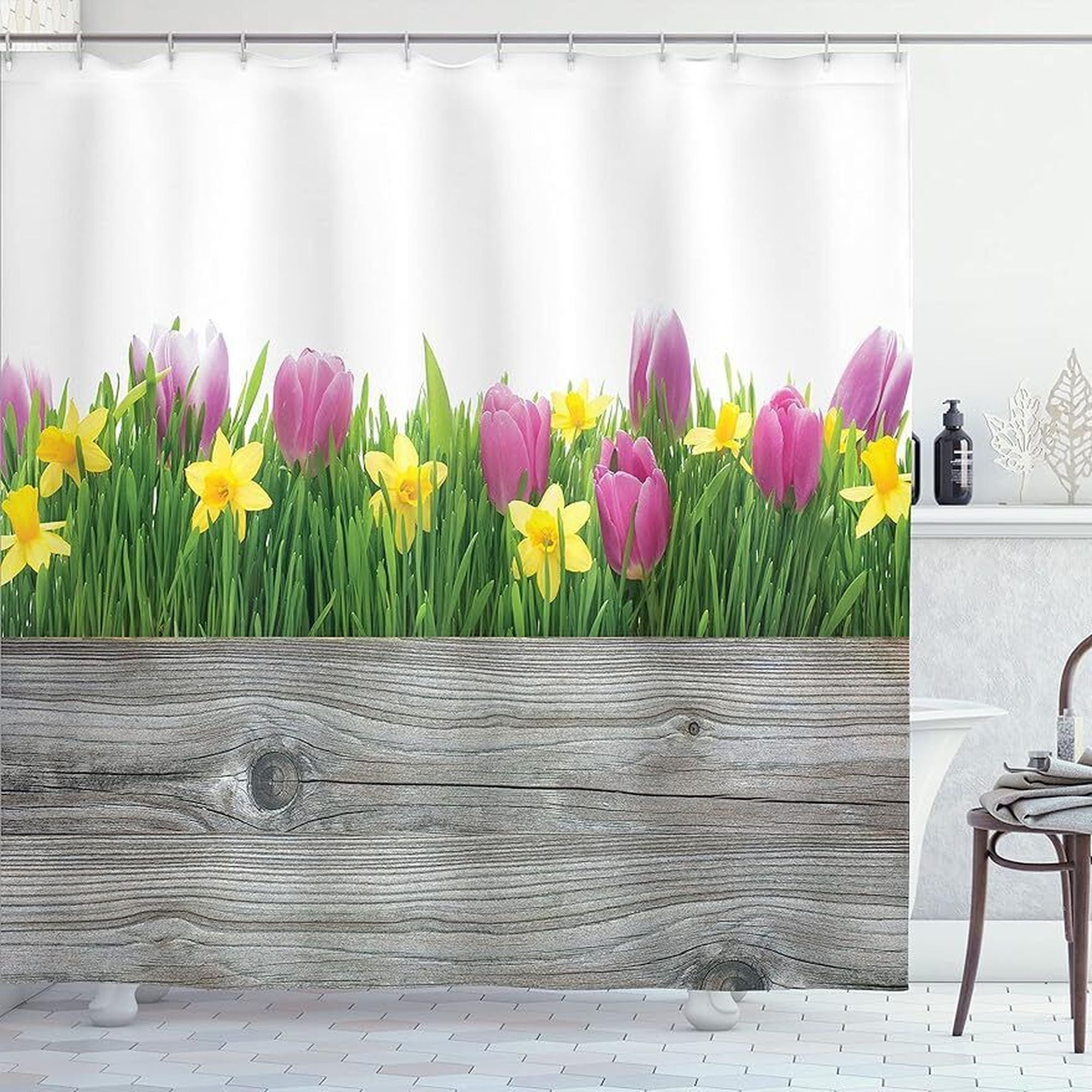 Spring Blossoms: A Cheerful Shower Curtain with Tulips, Daffodils, and ...