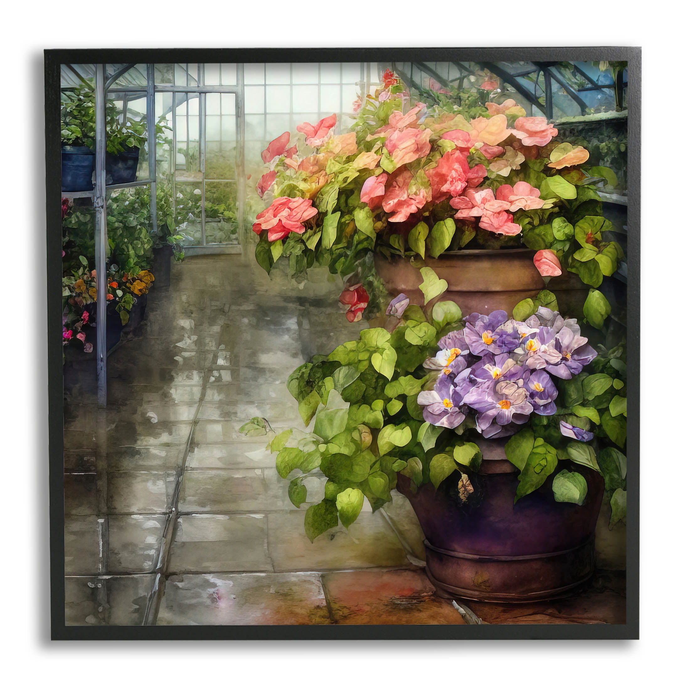 Spring Blossoms Greenhouse Garden Botanical & Floral Painting Black Framed Art Print Wall Art