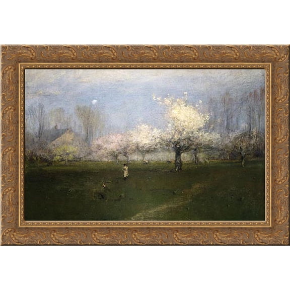 Spring Blossoms, Montclair, New Jersey 24x18 Gold Ornate Wood Framed Canvas Art by Inness, George