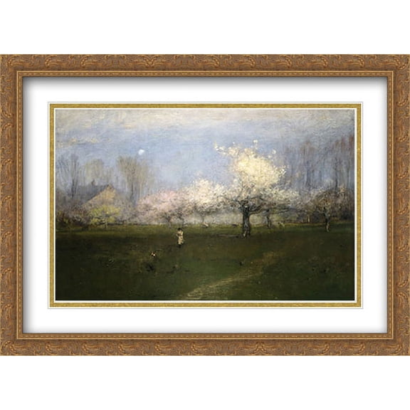 Spring Blossoms, Montclair, New Jersey 2x Matted 38x28 Large Gold Ornate Framed Art Print by Inness, George
