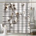 Spring Blossoms Shower Curtain White Cotton Flowers on Wooden
