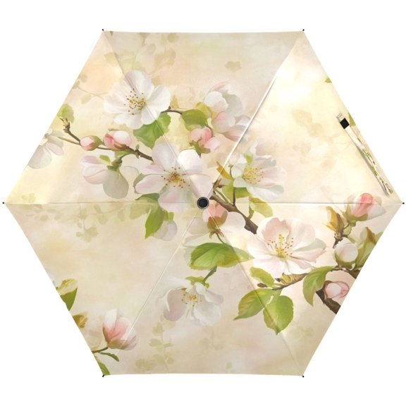 Spring Blossoms Umbrellas for Sun Auto Open Close UV50+ Waterproof 5-Fold Compact Fiberglass Frame