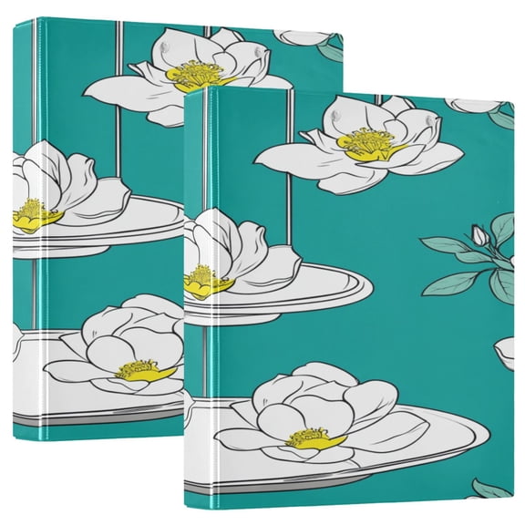 Spring Blossoms on Dishes 12.4x10.6in PVC Round Ring Binder, D-Ring 3-Hole, Metal Clip, 200 Sheets