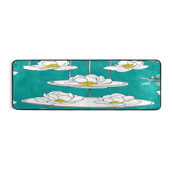 Spring Blossoms on Dishes 72x24" Runner Rug, Non-Slip Memory Foam Cushion, Anti-Crease for Hallways and Bedrooms