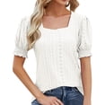 thumbnail image 1 of Spring Blouses for Women 2024 trendy,Women Short Sleeve Square Neck Jacquard Solid Color Puff Sleeved Loose T Shirt Top,Womens Dressy Blouses(Size:M), 1 of 9